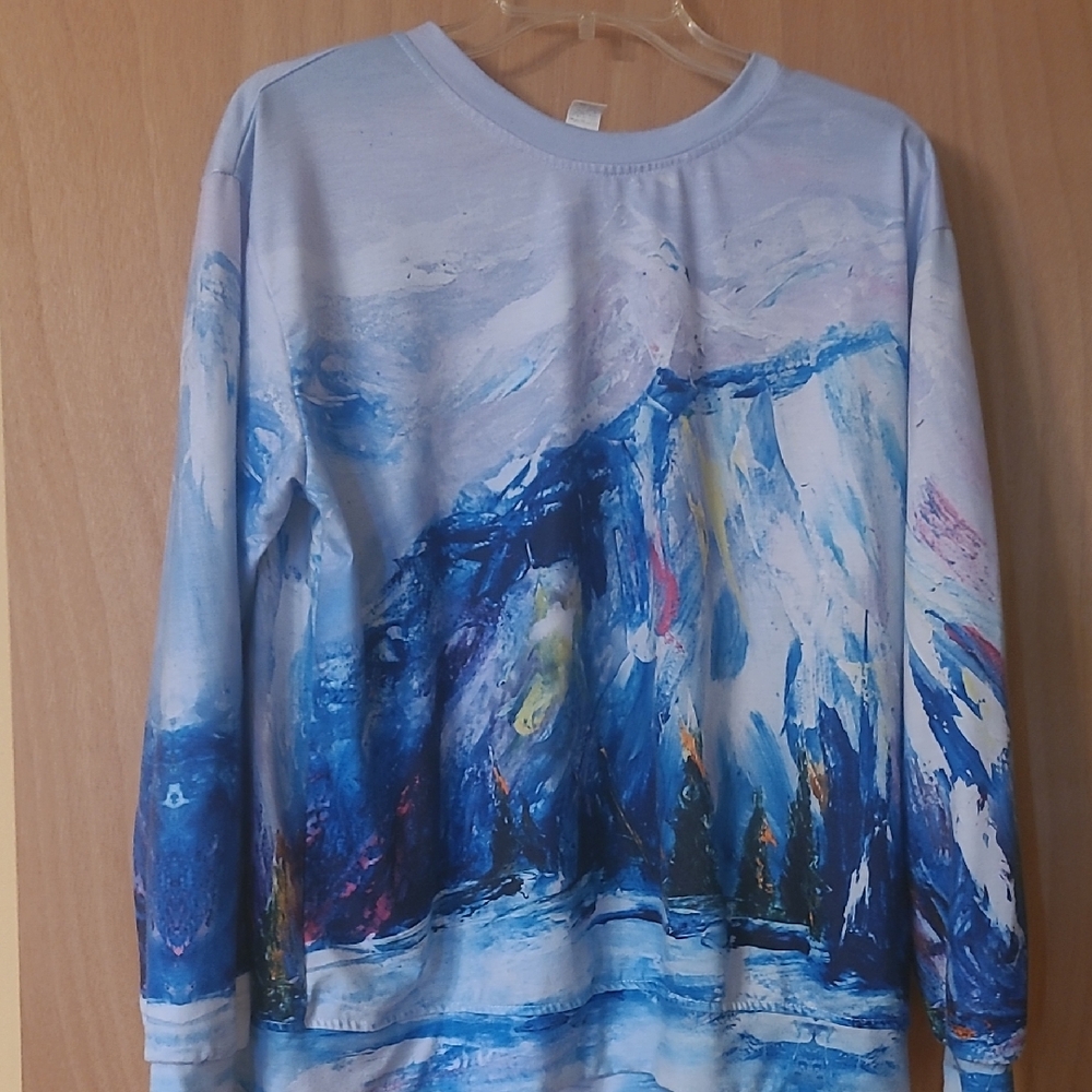 Abstract Blue and White Long Sleeve Shirt